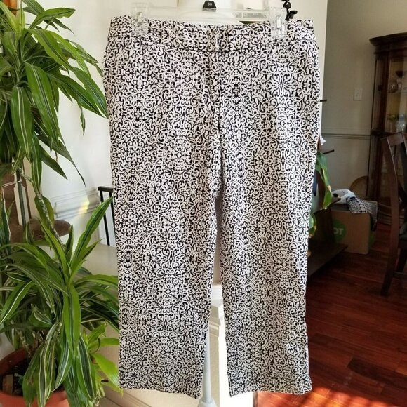 Laundry by Shelli Segal Sz 8 Capri Pants Printed White Navy Blue Mature - Picture 2 of 8